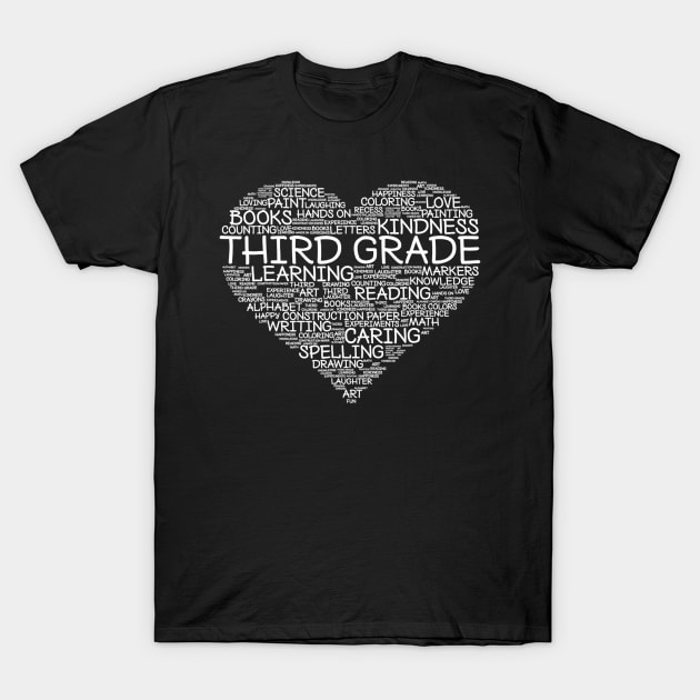 Third Grade Word Heart Tshirt 3Rd Grade Student  Teacher T-Shirt by Kamarn Latin